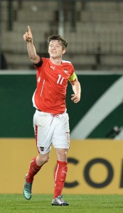Tor für Österreich: Michael Gregoritsch bejubelt einen Treffer für die U21. Foto: Witters