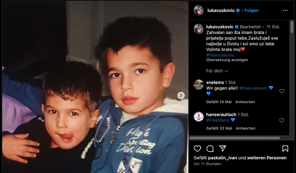 Luka Vuskovic bei Instagram über seinen Bruder Mario